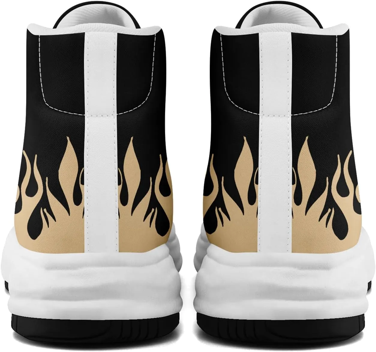 Custom Flame High-Top Platform Sneakers, Fashion Chunky Elevated Canvas Trainers for Streetwear Race Casual Footwear