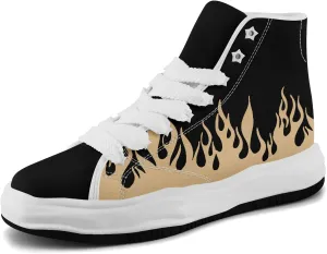 Custom Flame High-Top Platform Sneakers, Fashion Chunky Elevated Canvas Trainers for Streetwear Race Casual Footwear