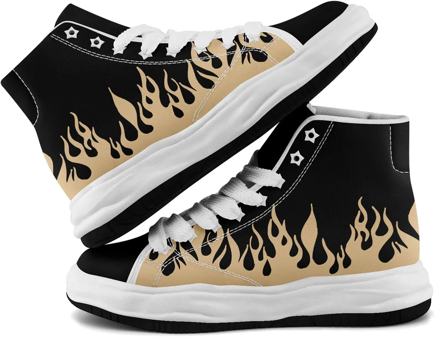 Custom Flame High-Top Platform Sneakers, Fashion Chunky Elevated Canvas Trainers for Streetwear Race Casual Footwear