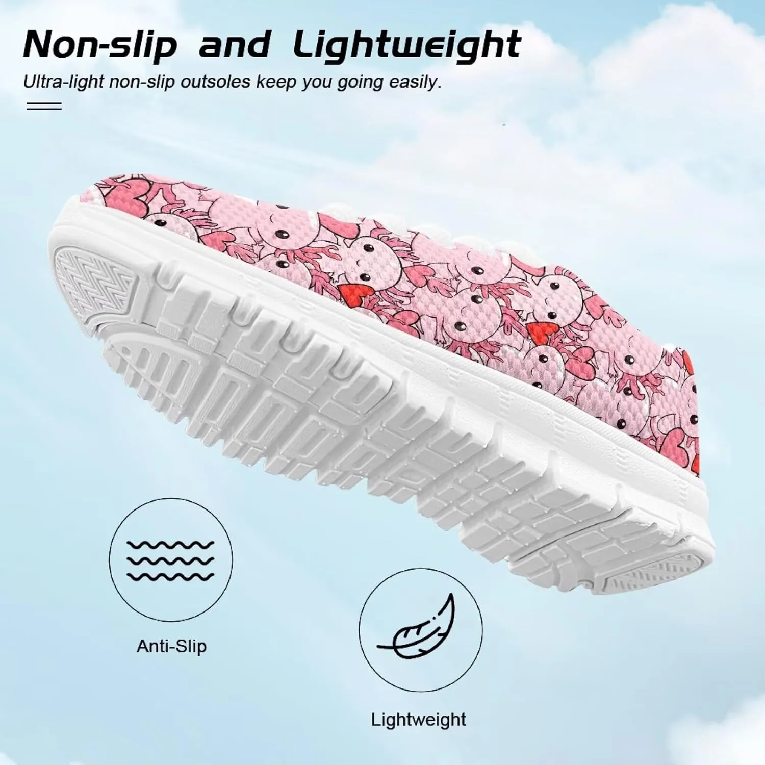 Cute Axolotl Girls Running Shoes Trendy Sneakers for Kids Athletic Shoes