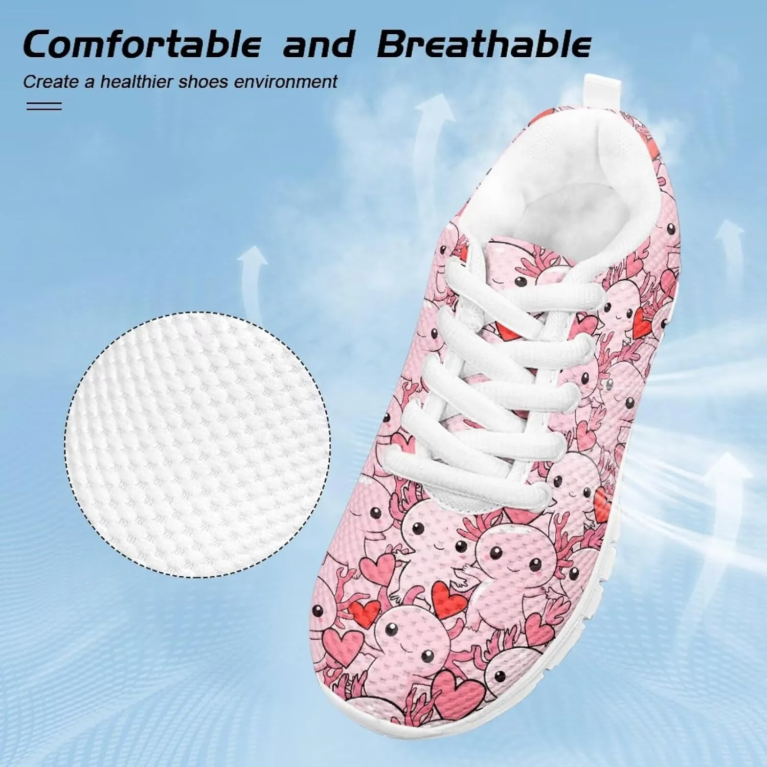 Cute Axolotl Girls Running Shoes Trendy Sneakers for Kids Athletic Shoes