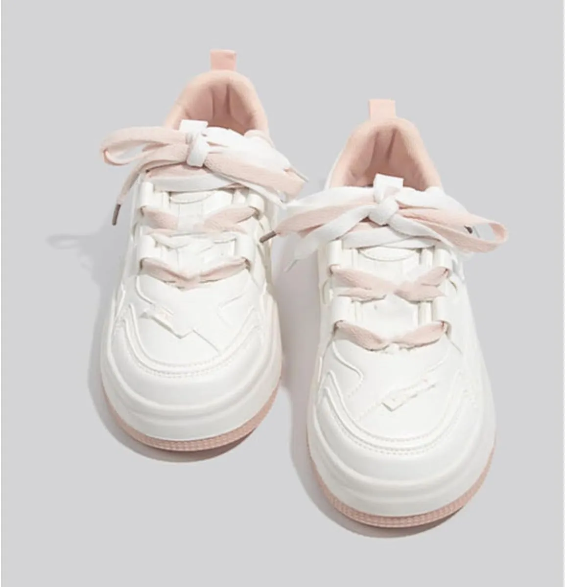 Cute Cloud Kicks Fashion Sneakers for Women and Teen Girls | Trendy White Platform Shoes with Pink/Blue Accent | Korean Style Streetwear