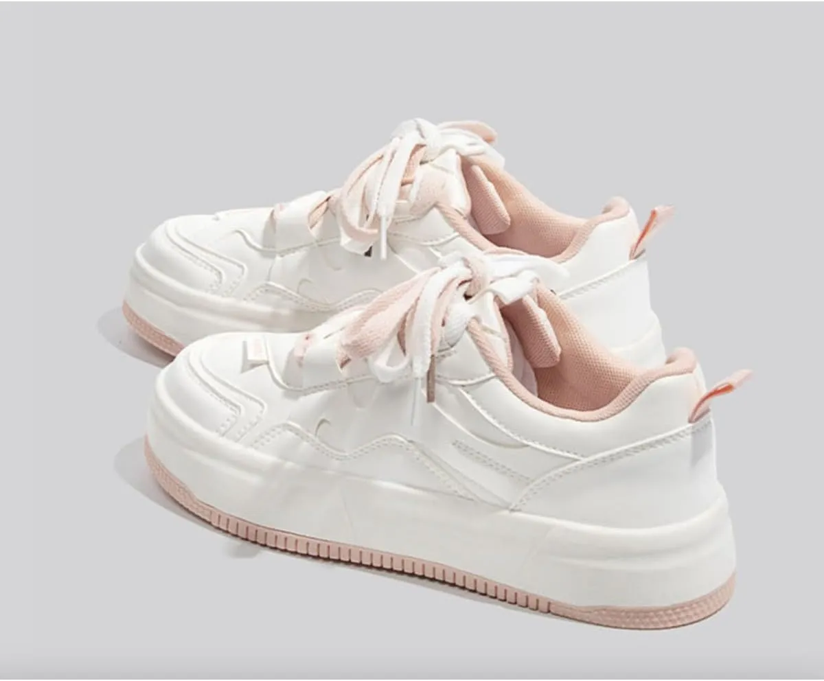 Cute Cloud Kicks Fashion Sneakers for Women and Teen Girls | Trendy White Platform Shoes with Pink/Blue Accent | Korean Style Streetwear