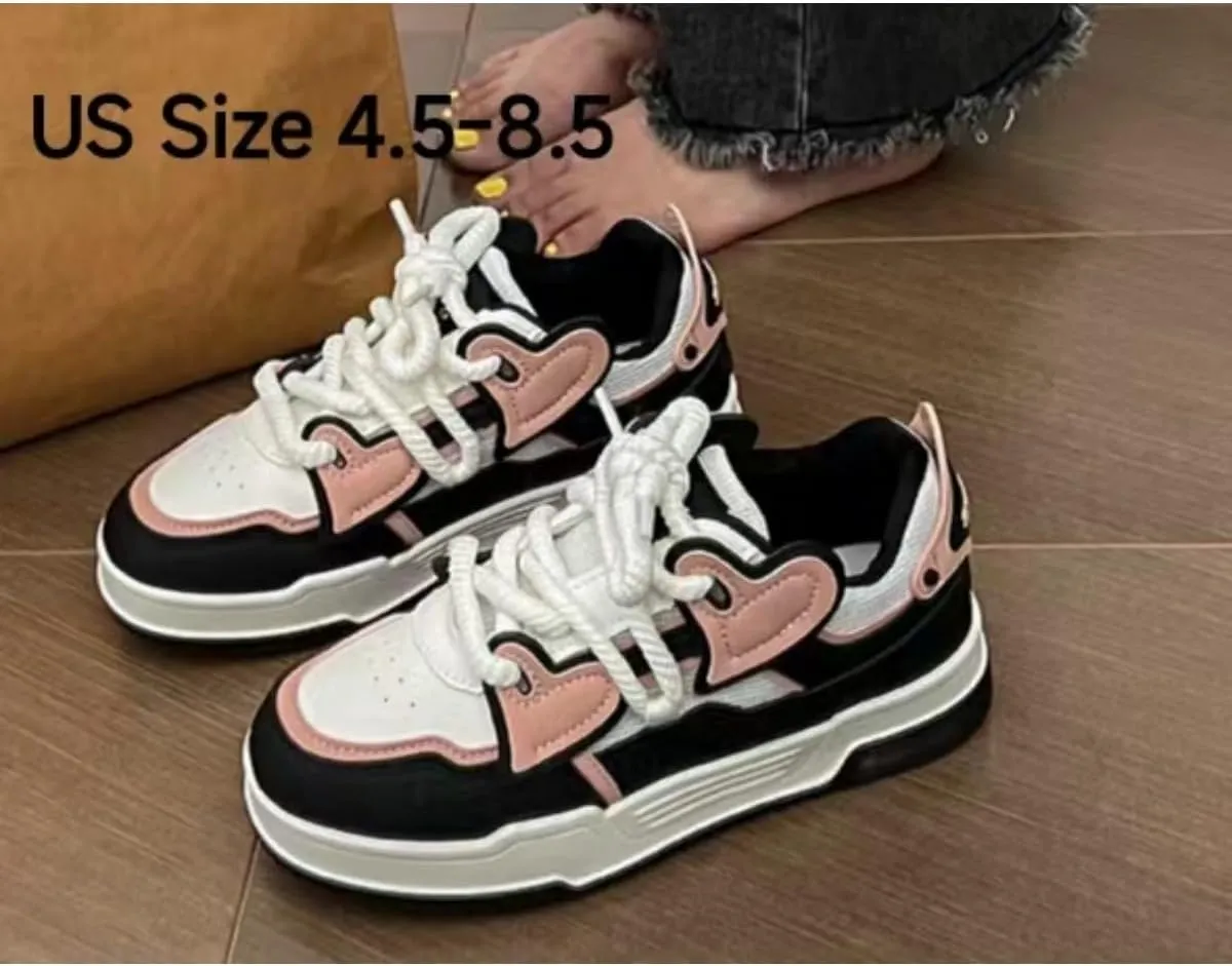 Cute Heart Platform Shoes, Stylish Chunky Sneakers for Women, Thick Soled Shoes, Aesthetic Shoes for Outdoor Walking