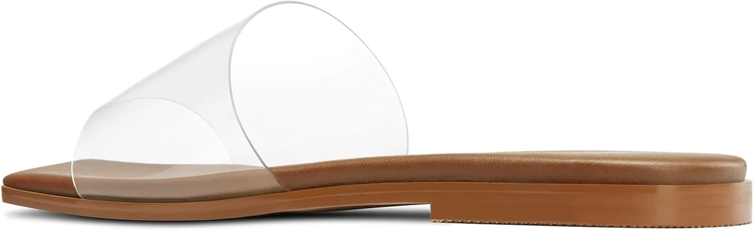 DearOnly Womens Low Heel Square Toe Mules Flats Slip-on Clear Wedding Dress Summer Shoes