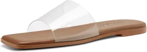 DearOnly Womens Low Heel Square Toe Mules Flats Slip-on Clear Wedding Dress Summer Shoes