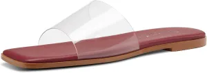 DearOnly Womens Low Heel Square Toe Mules Flats Slip-on Clear Wedding Dress Summer Shoes