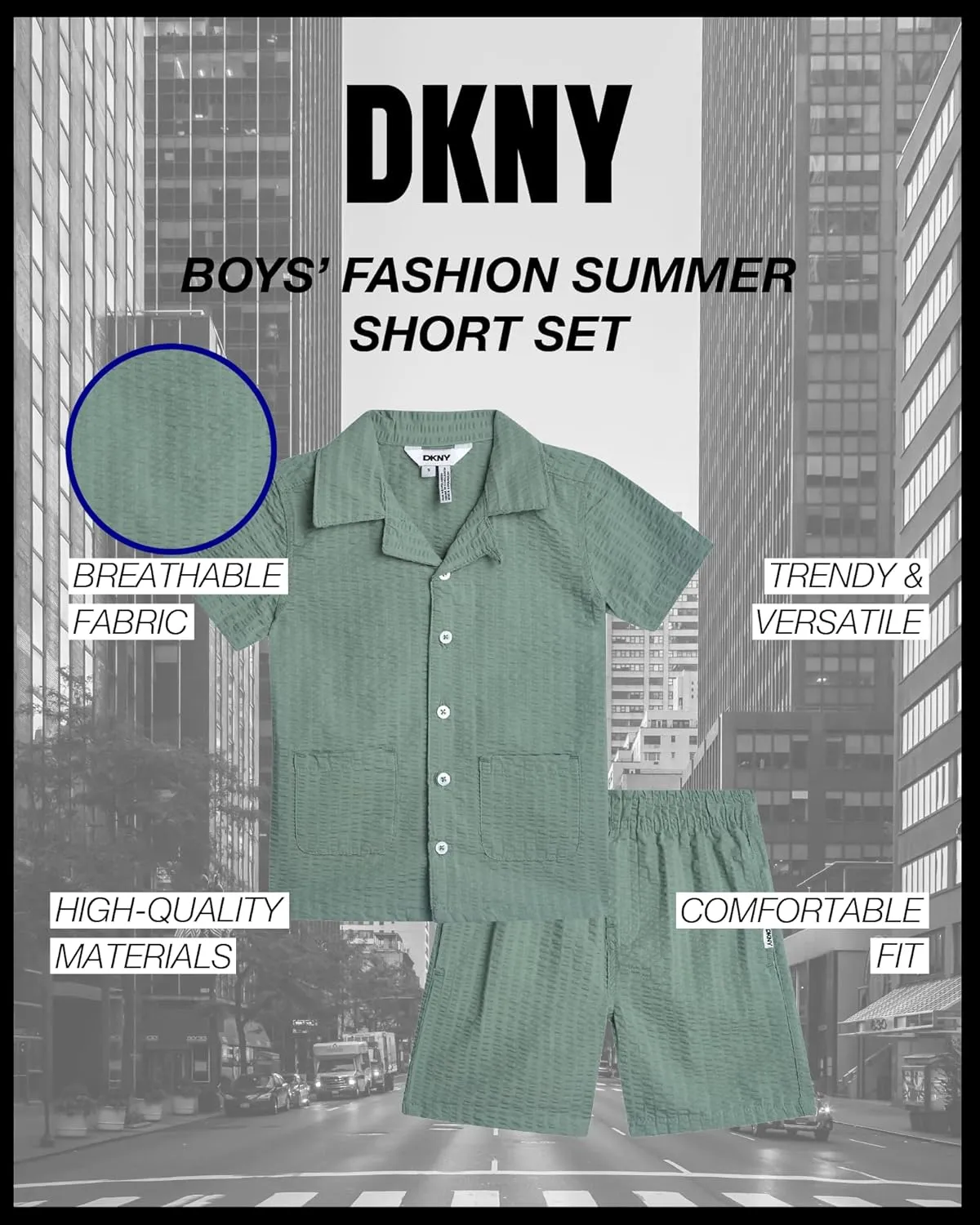 DKNY Toddler Boys' Cabana Set - 2 Piece Short Sleeve Button Down Shirt and Matching Shorts for Little Boys (Sizes: 2T-7)