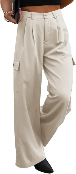 Dokotoo Womens High Waisted Wide Leg Cargo Pants Baggy Casual Trendy Work Pants with 4 Pockets