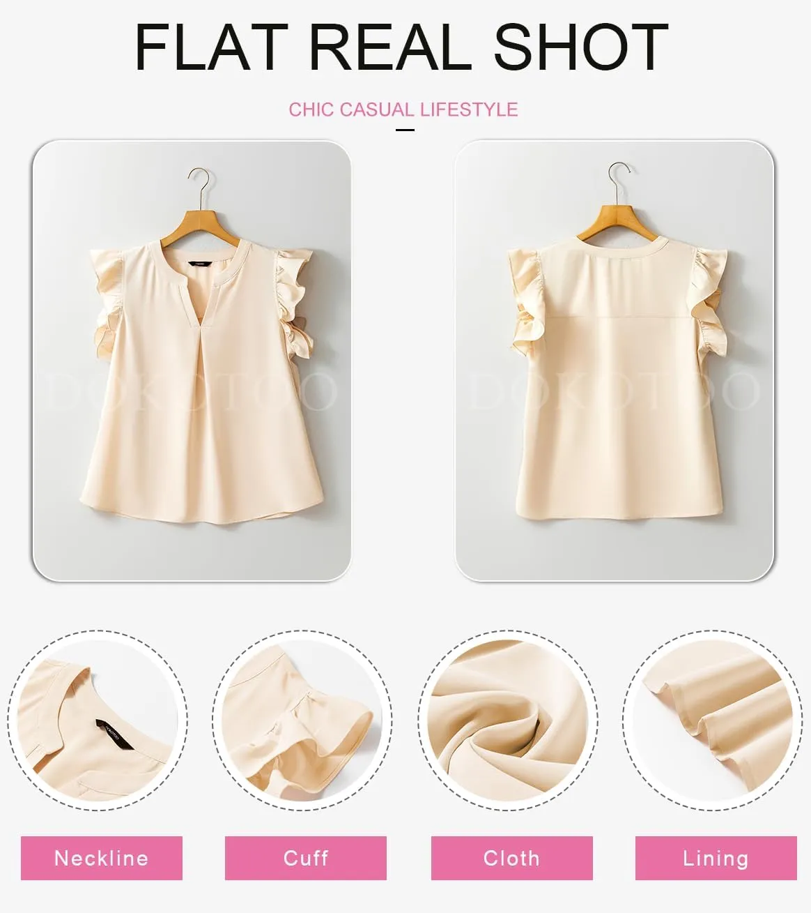 Dokotoo Womens Summer Tops Dressy Casual V Neck Ruffle Short Sleeve Solid Blouses Tops