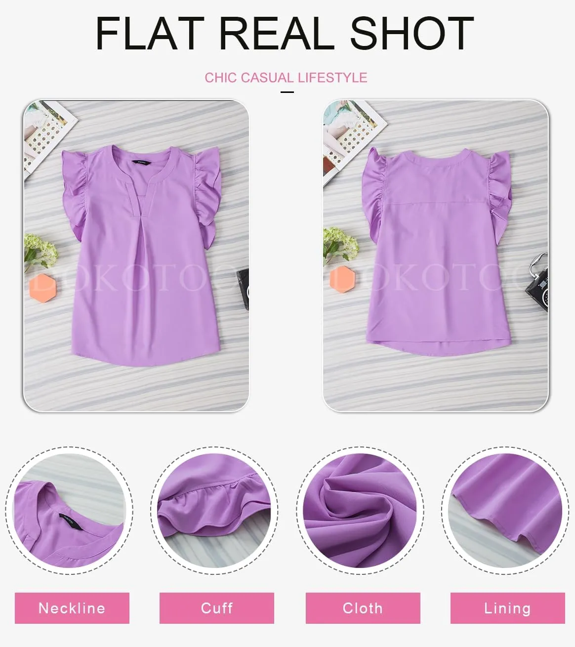 Dokotoo Womens Summer Tops Dressy Casual V Neck Ruffle Short Sleeve Solid Blouses Tops
