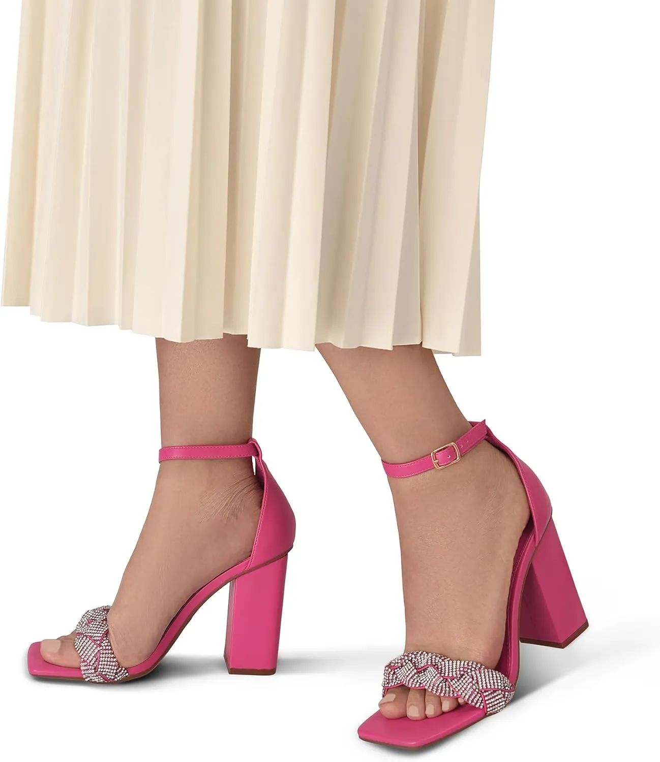 DREAM PAIRS Women's Heels for Women Braided Open Toe Ankle Strap High Block Chunky Heel Sandals Party Wedding Dress Pumps Shoes