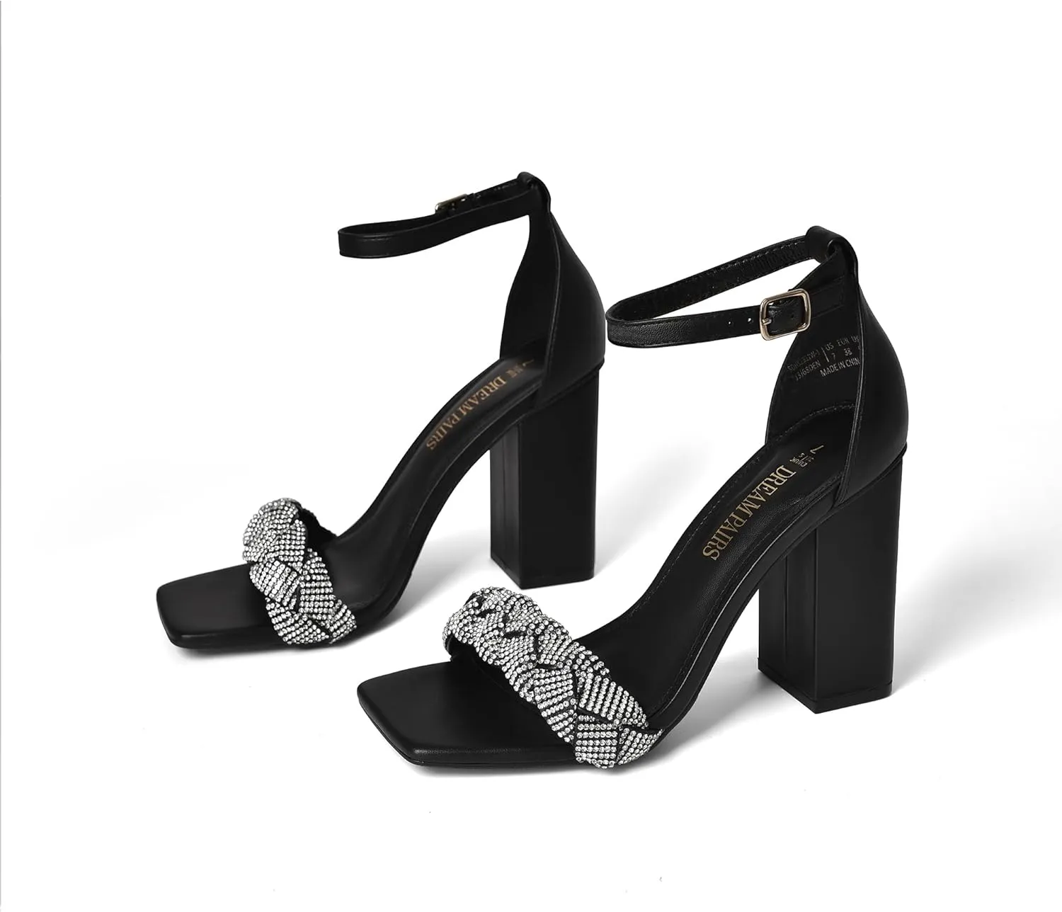 DREAM PAIRS Women's Heels for Women Braided Open Toe Ankle Strap High Block Chunky Heel Sandals Party Wedding Dress Pumps Shoes