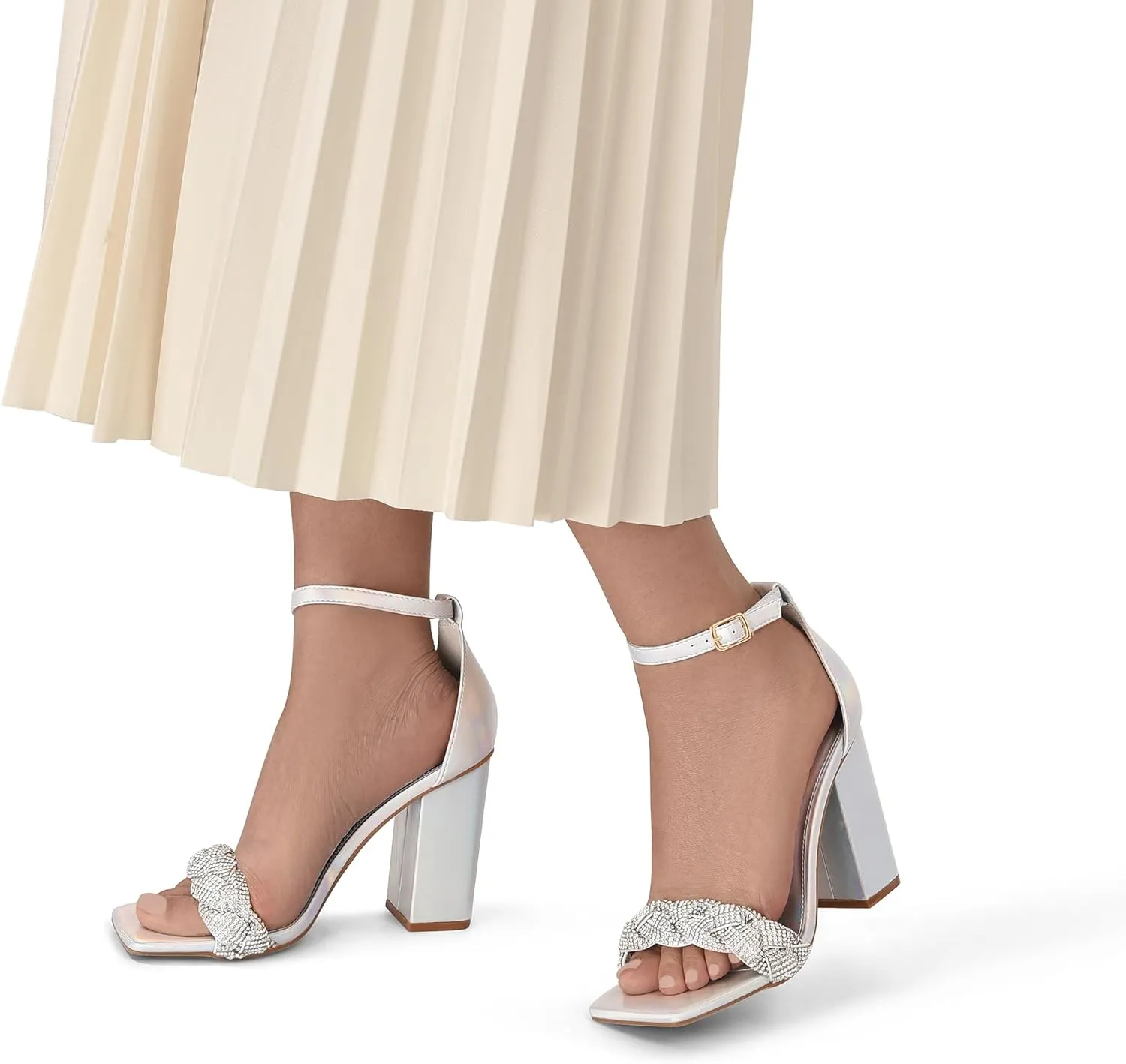 DREAM PAIRS Women's Heels for Women Braided Open Toe Ankle Strap High Block Chunky Heel Sandals Party Wedding Dress Pumps Shoes