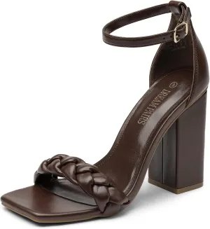 DREAM PAIRS Women's Heels for Women Braided Open Toe Ankle Strap High Block Chunky Heel Sandals Party Wedding Dress Pumps Shoes