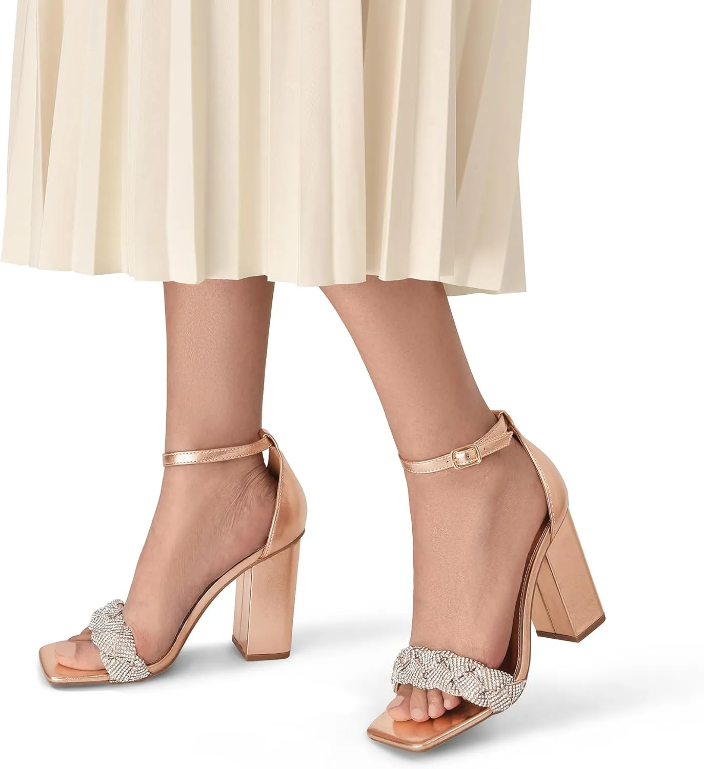 DREAM PAIRS Women's Heels for Women Braided Open Toe Ankle Strap High Block Chunky Heel Sandals Party Wedding Dress Pumps Shoes