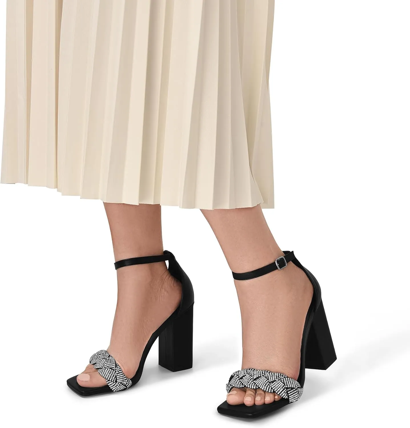 DREAM PAIRS Women's Heels for Women Braided Open Toe Ankle Strap High Block Chunky Heel Sandals Party Wedding Dress Pumps Shoes