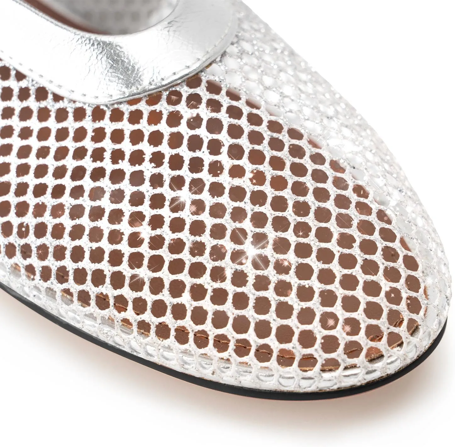 DREAMCIA Mesh Ballet Flats for Women Buckle Strap Ballerina Fishnet Shoes Slip-on Round Toe Jewel Mary Jane Flats Comfy Daily Dress Shoes