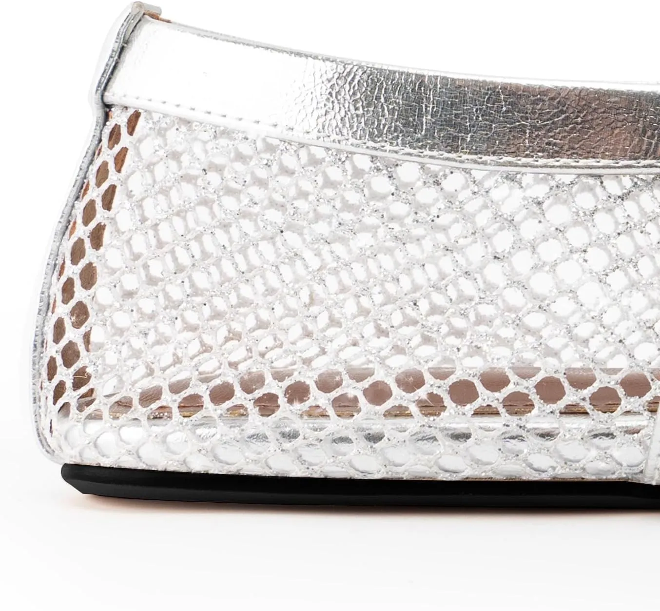 DREAMCIA Mesh Ballet Flats for Women Buckle Strap Ballerina Fishnet Shoes Slip-on Round Toe Jewel Mary Jane Flats Comfy Daily Dress Shoes