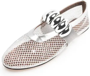 DREAMCIA Mesh Ballet Flats for Women Buckle Strap Ballerina Fishnet Shoes Slip-on Round Toe Jewel Mary Jane Flats Comfy Daily Dress Shoes