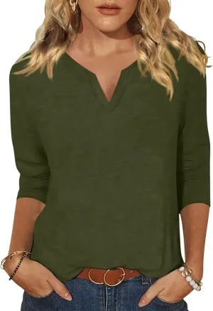 EADINVE Womens V Neck 3/4 Sleeve T-Shirts Solid Color Casual Basic Tops Summer 2024 Tees Blouses Loose Fit Pullover 2024