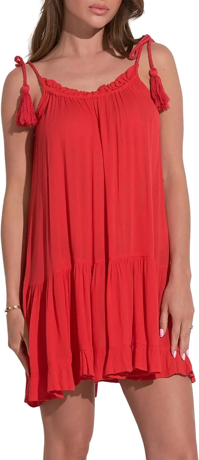 ELAN Women's Ruffled Tie Straps Mini Dress