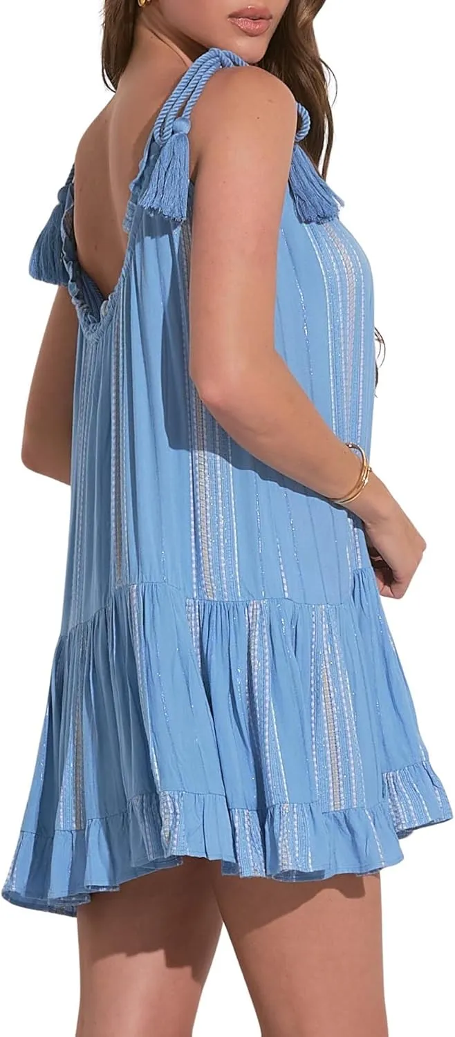 ELAN Women's Ruffled Tie Straps Mini Dress
