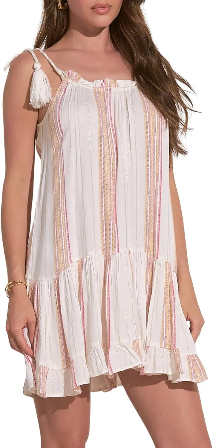 ELAN Women's Ruffled Tie Straps Mini Dress