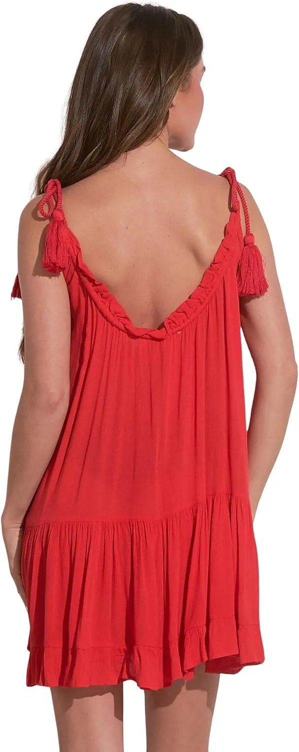 ELAN Women's Ruffled Tie Straps Mini Dress