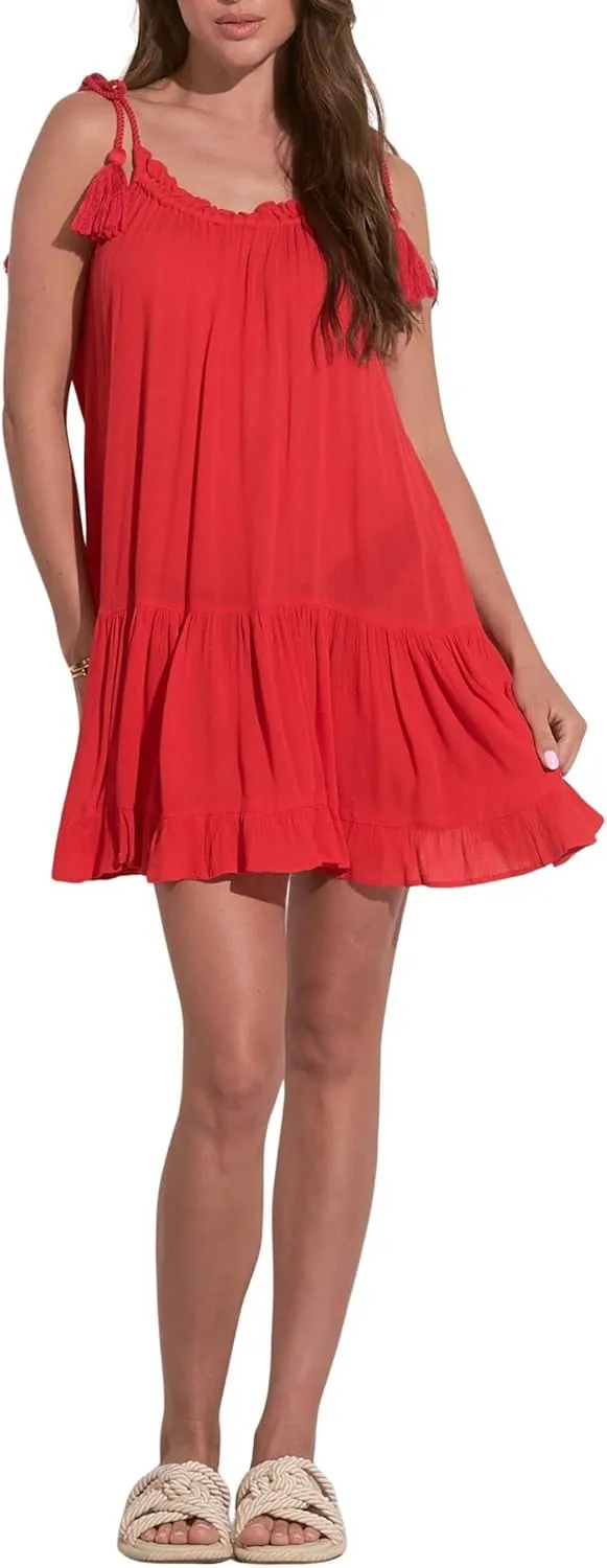 ELAN Women's Ruffled Tie Straps Mini Dress