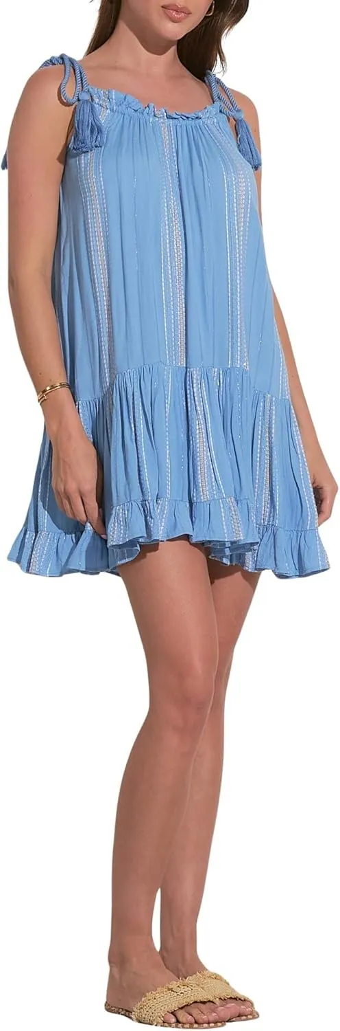 ELAN Women's Ruffled Tie Straps Mini Dress