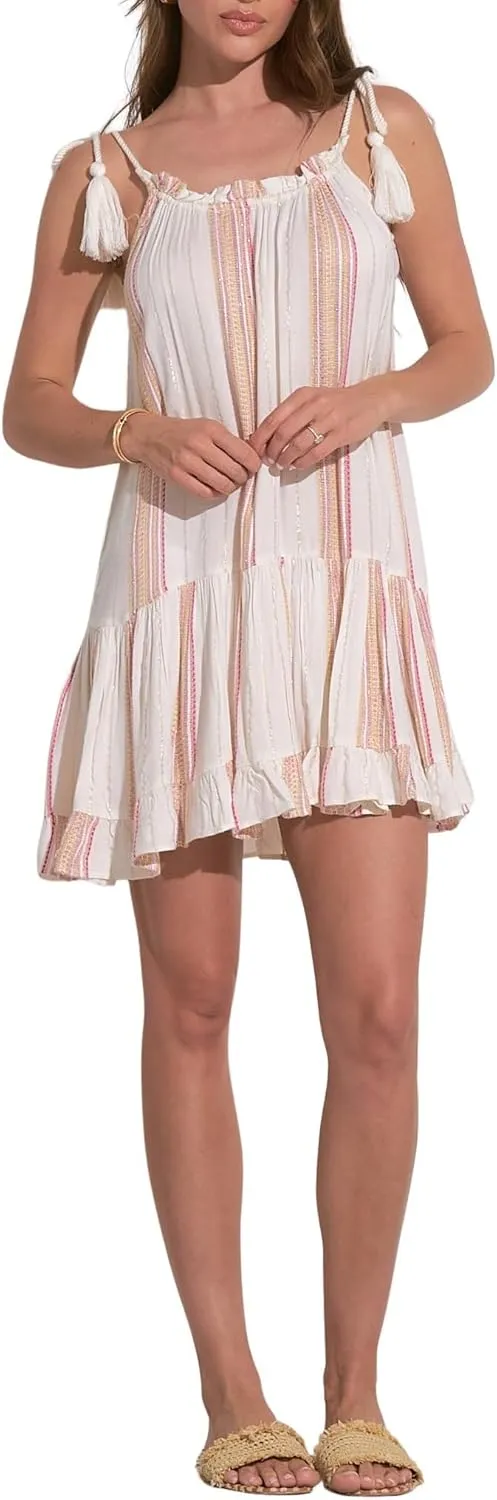 ELAN Women's Ruffled Tie Straps Mini Dress