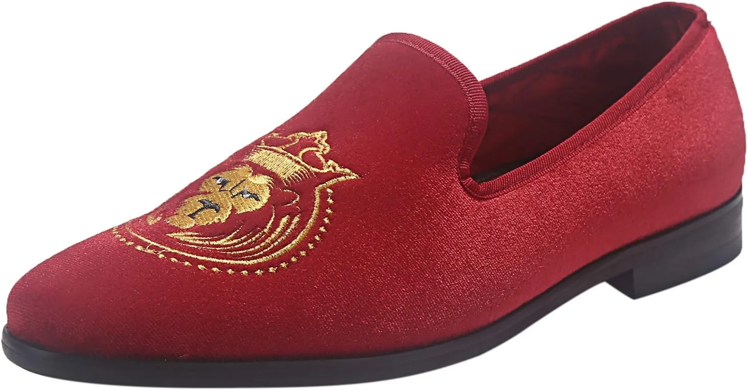 ELANROMAN Loafers for Men Velvet Shoes of Fashion Embroidered 1.0 and 2.0 Party Wedding Prom Shoes