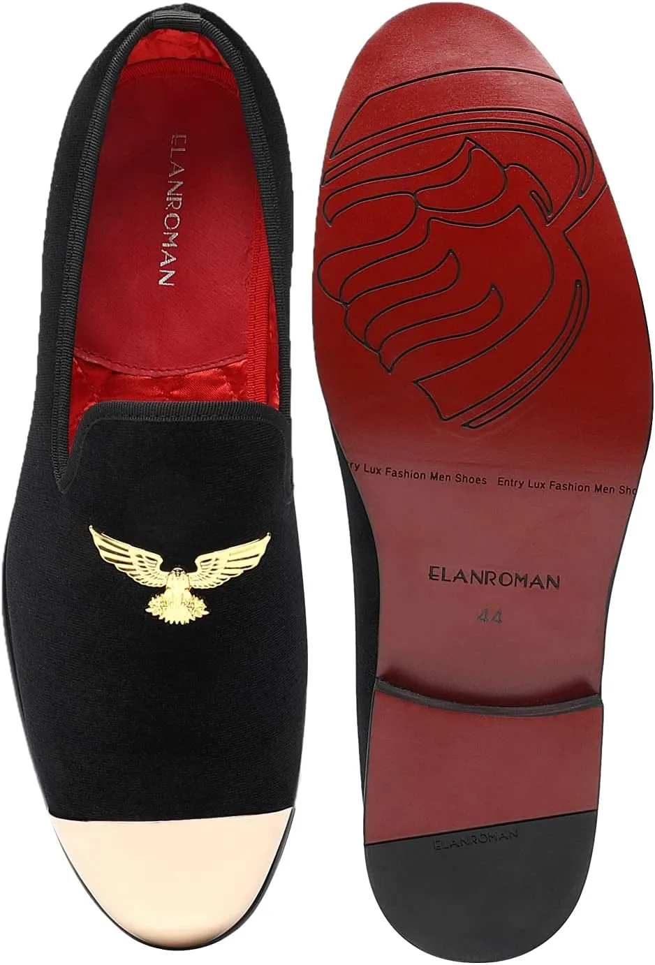 ELANROMAN Men's Loafers Gold Buckle Fashion Handmade Wedding Party Prom Shoes