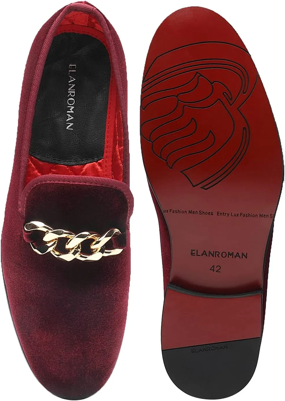 ELANROMAN Men's Loafers Gold Buckle Fashion Handmade Wedding Party Prom Shoes
