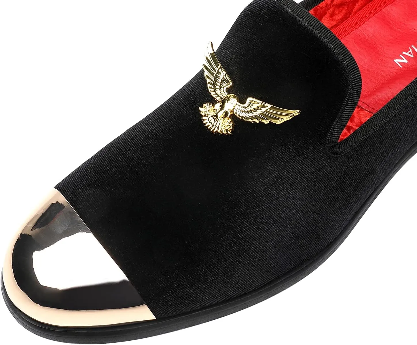 ELANROMAN Men's Loafers Gold Buckle Fashion Handmade Wedding Party Prom Shoes