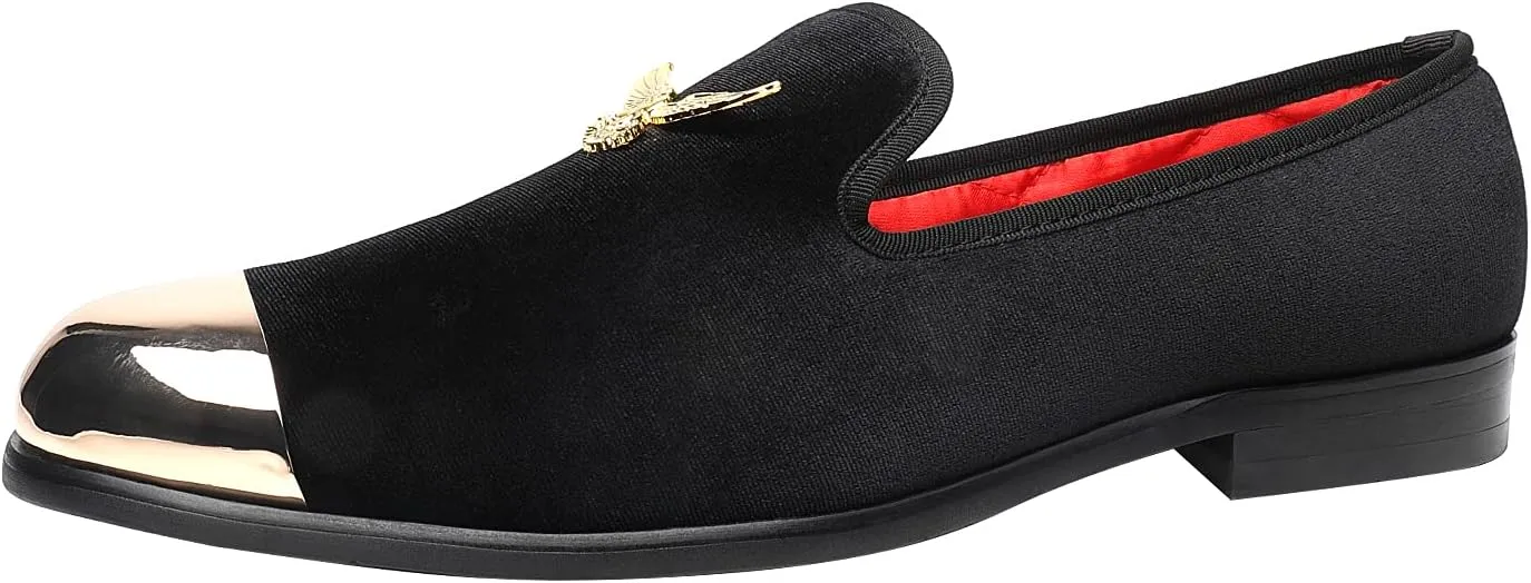 ELANROMAN Men's Loafers Gold Buckle Fashion Handmade Wedding Party Prom Shoes