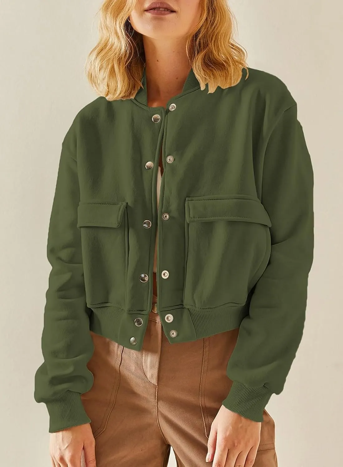 EVALESS Womens Jacket 2024 Fall Winter Long Sleeve Stand Collar Shacket with Side Pocket Lightweight Coat
