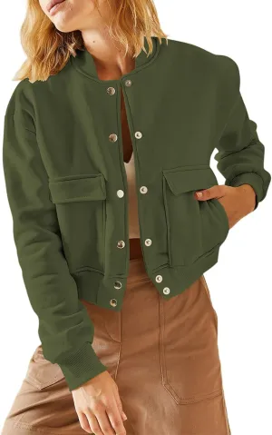 EVALESS Womens Jacket 2024 Fall Winter Long Sleeve Stand Collar Shacket with Side Pocket Lightweight Coat