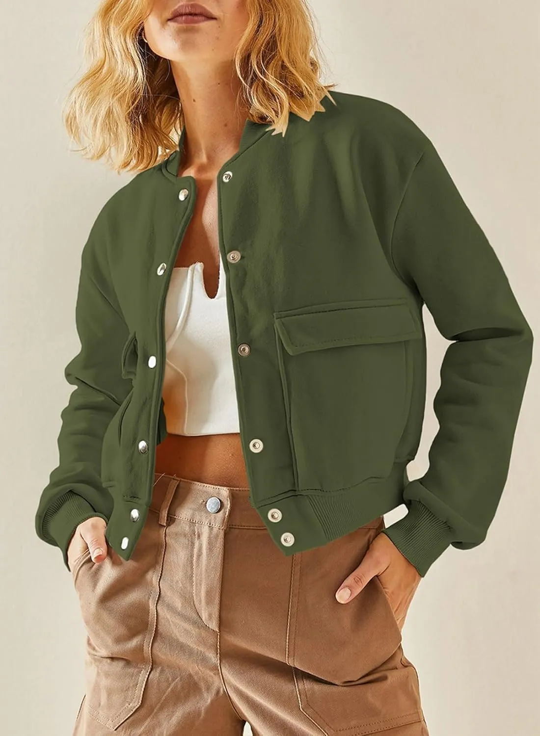 EVALESS Womens Jacket 2024 Fall Winter Long Sleeve Stand Collar Shacket with Side Pocket Lightweight Coat