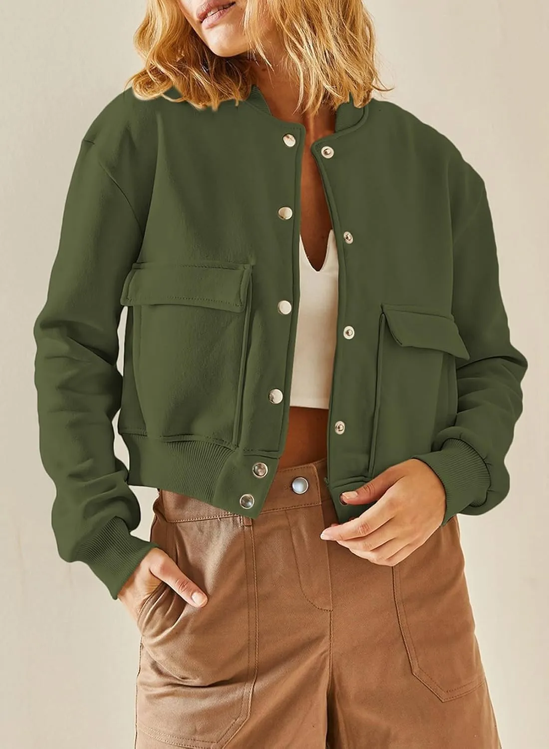 EVALESS Womens Jacket 2024 Fall Winter Long Sleeve Stand Collar Shacket with Side Pocket Lightweight Coat