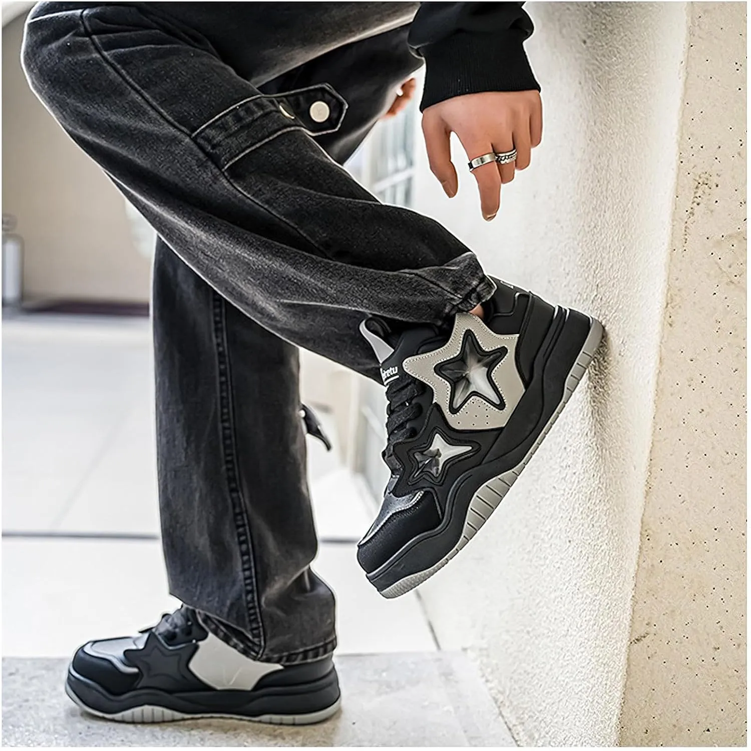 Exusiai Chunky Sneakers for Men Fashion Design Star Y2K Shoes Comfortable Skateboard Walking Platform Dad Shoes White/Black/Green
