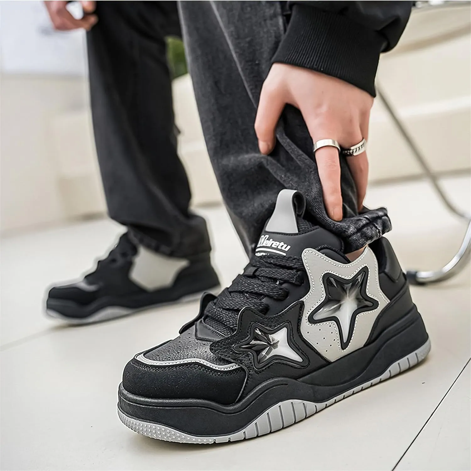Exusiai Chunky Sneakers for Men Fashion Design Star Y2K Shoes Comfortable Skateboard Walking Platform Dad Shoes White/Black/Green