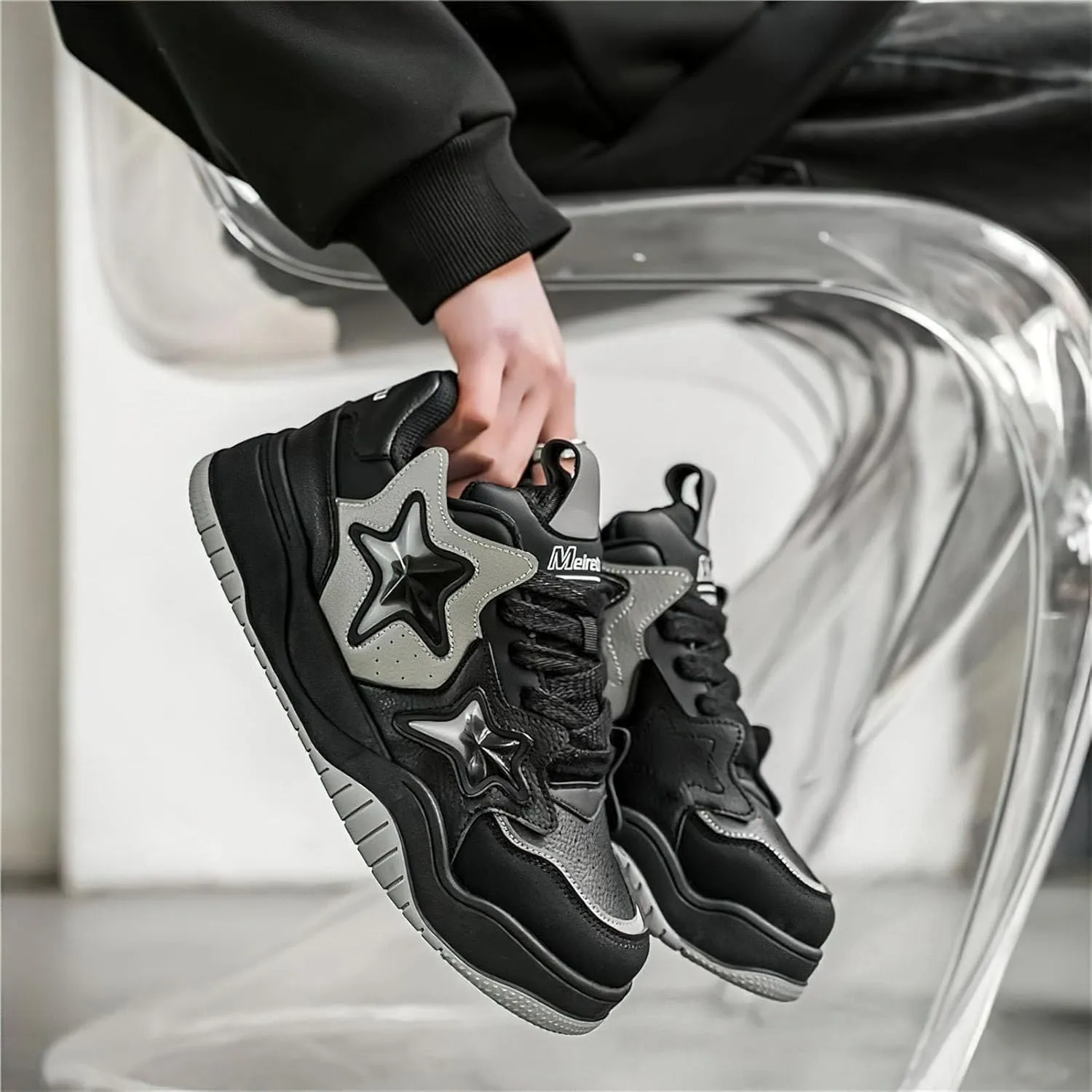 Exusiai Chunky Sneakers for Men Fashion Design Star Y2K Shoes Comfortable Skateboard Walking Platform Dad Shoes White/Black/Green