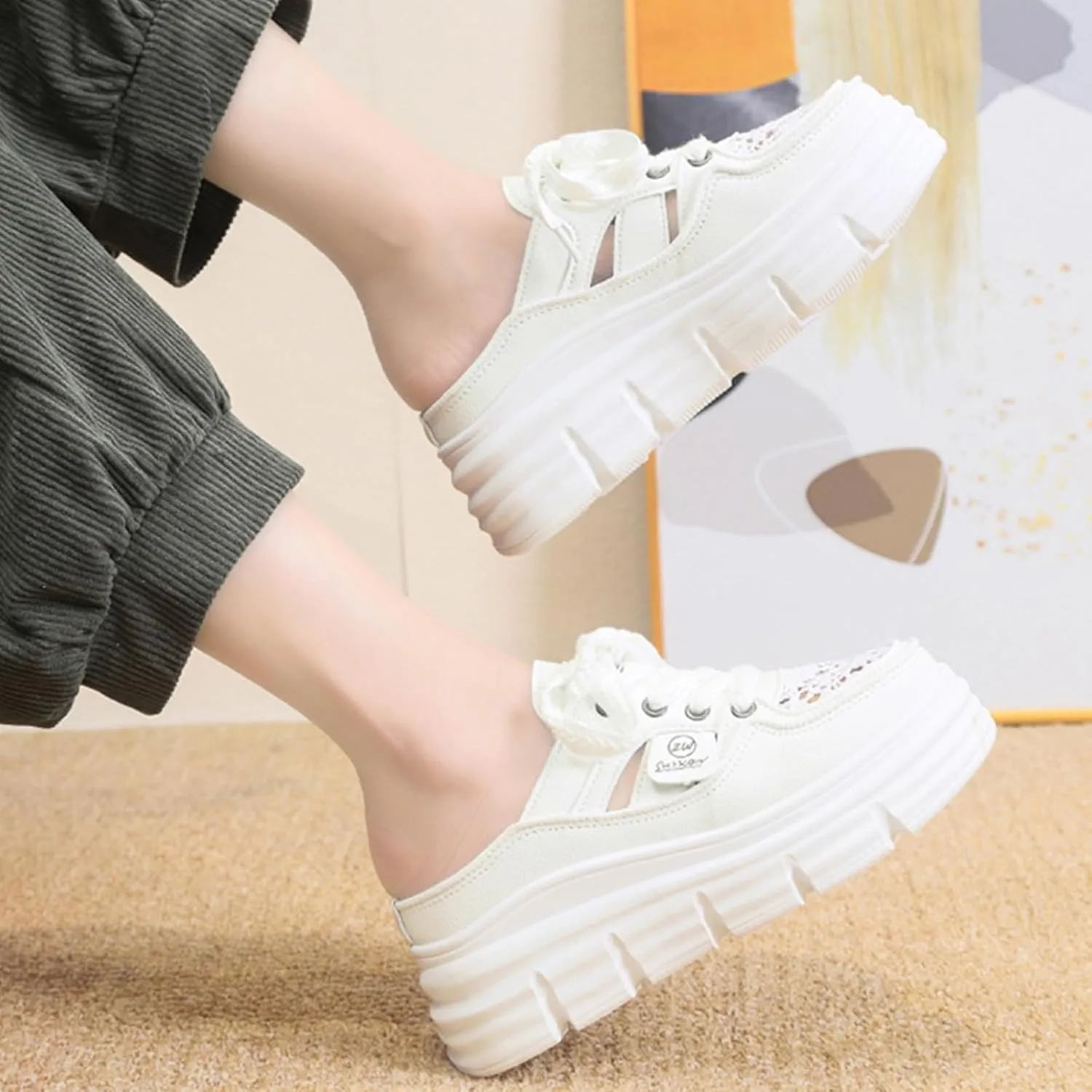 Fashion Comfortable Women's Platform Sneakers with Breathable Cutout Design and Lace Up Closure - Perfect for Summer