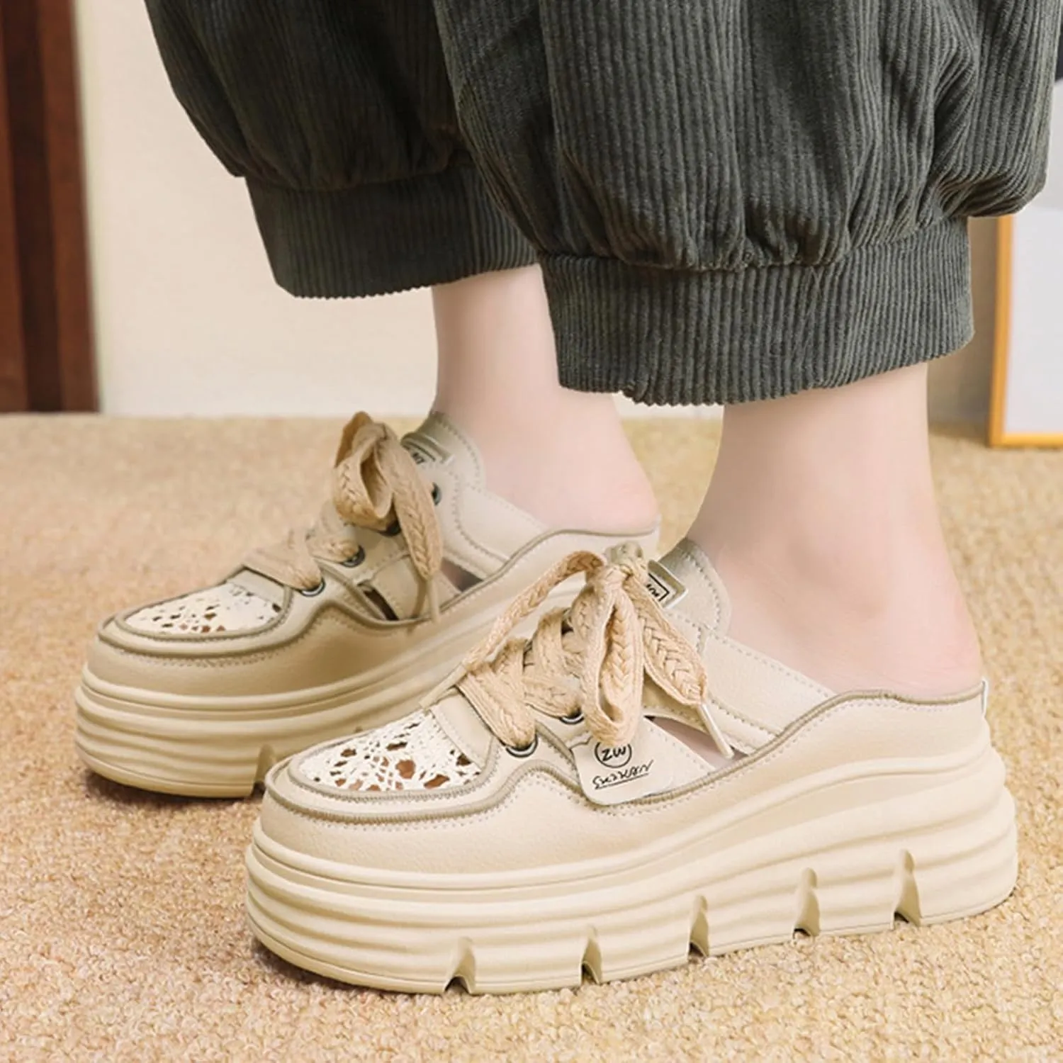 Fashion Comfortable Women's Platform Sneakers with Breathable Cutout Design and Lace Up Closure - Perfect for Summer