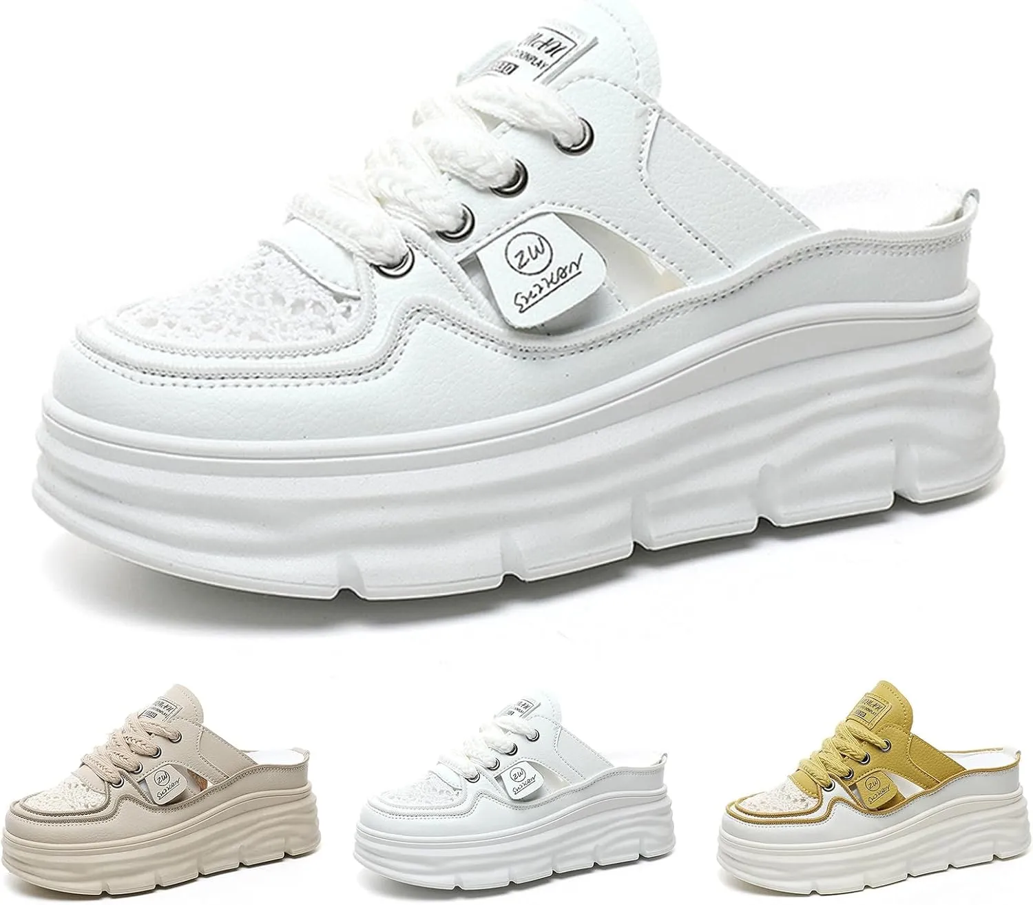 Fashion Comfortable Women's Platform Sneakers with Breathable Cutout Design and Lace Up Closure - Perfect for Summer