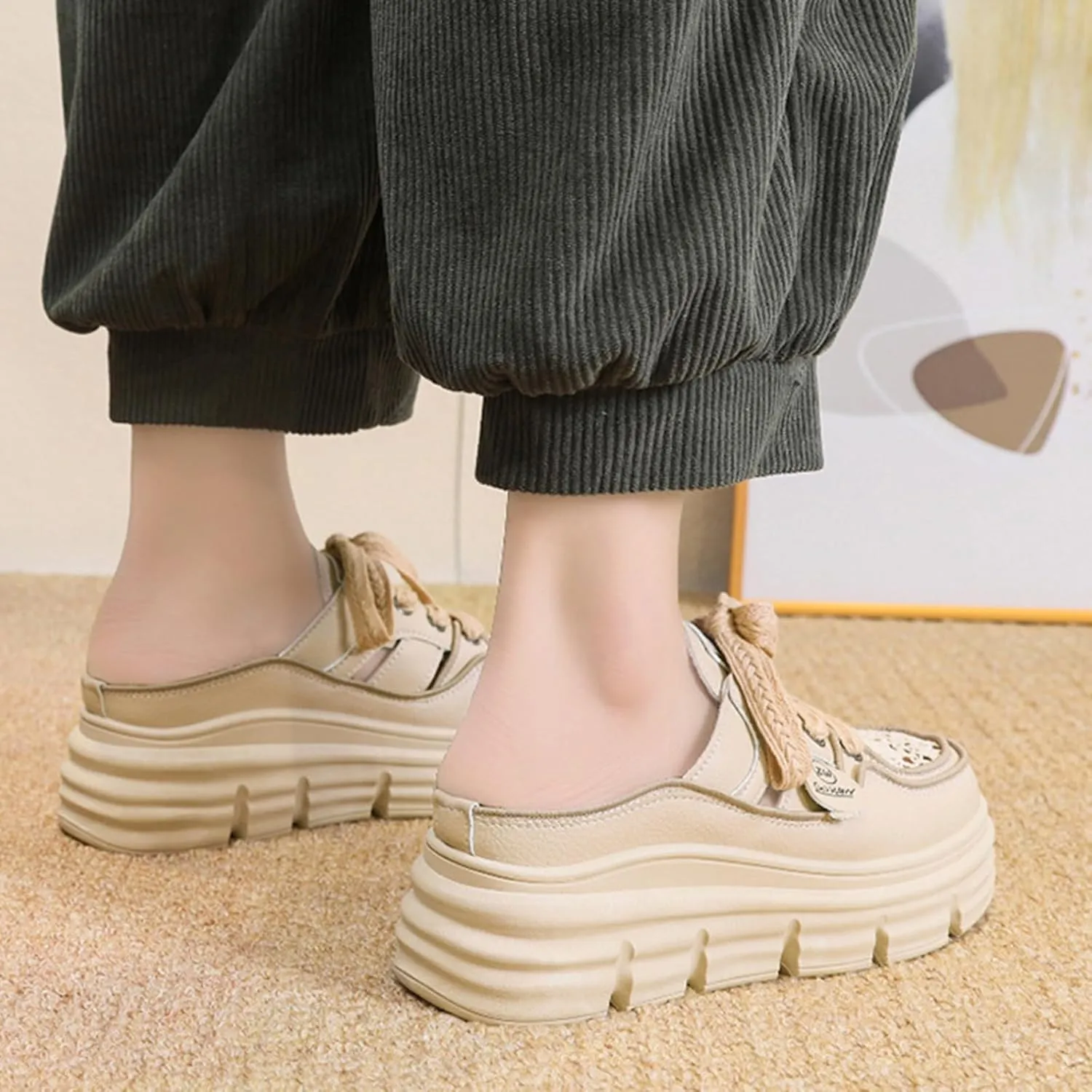 Fashion Comfortable Women's Platform Sneakers with Breathable Cutout Design and Lace Up Closure - Perfect for Summer