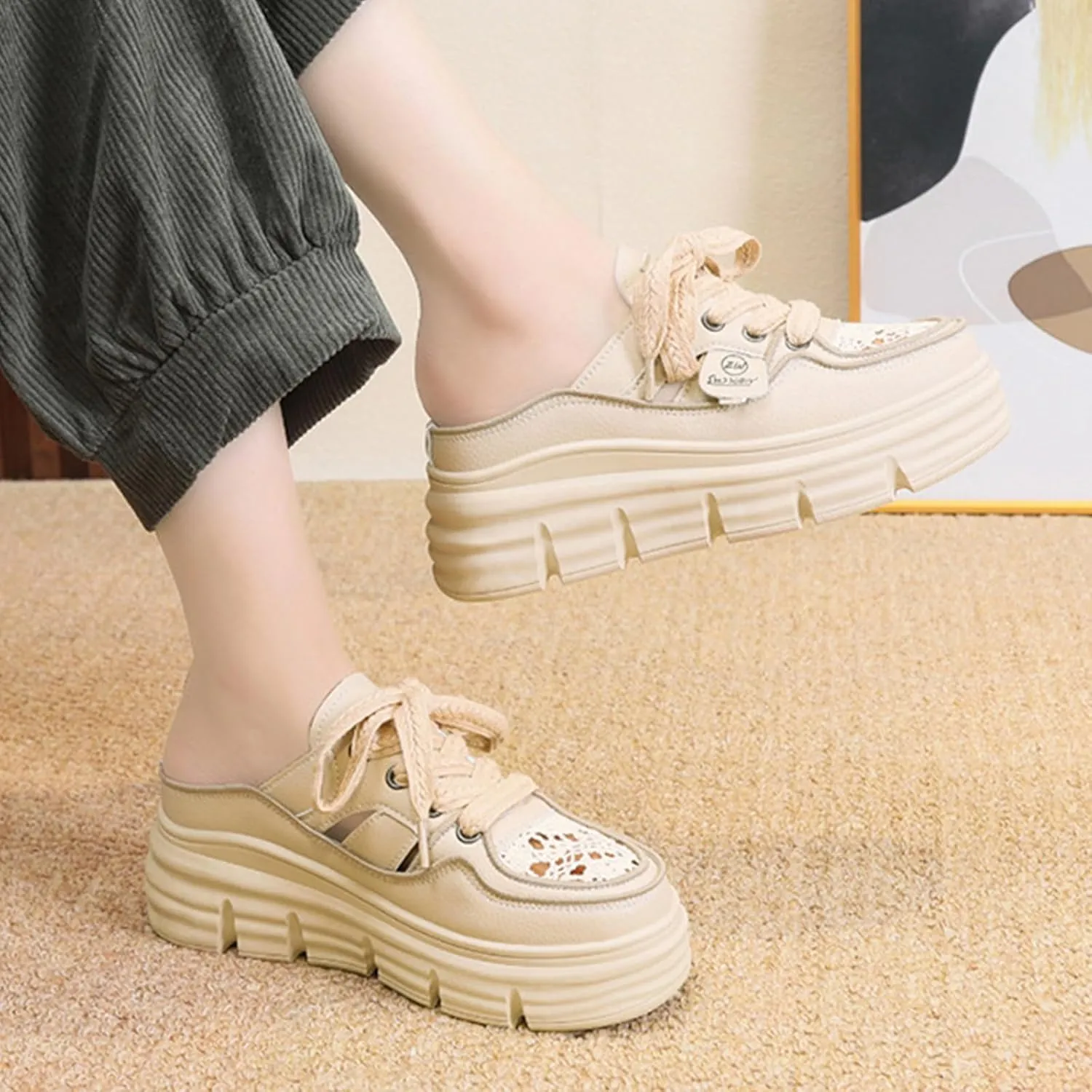 Fashion Comfortable Women's Platform Sneakers with Breathable Cutout Design and Lace Up Closure - Perfect for Summer