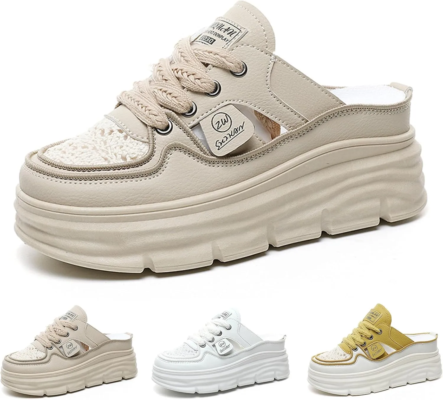 Fashion Comfortable Women's Platform Sneakers with Breathable Cutout Design and Lace Up Closure - Perfect for Summer